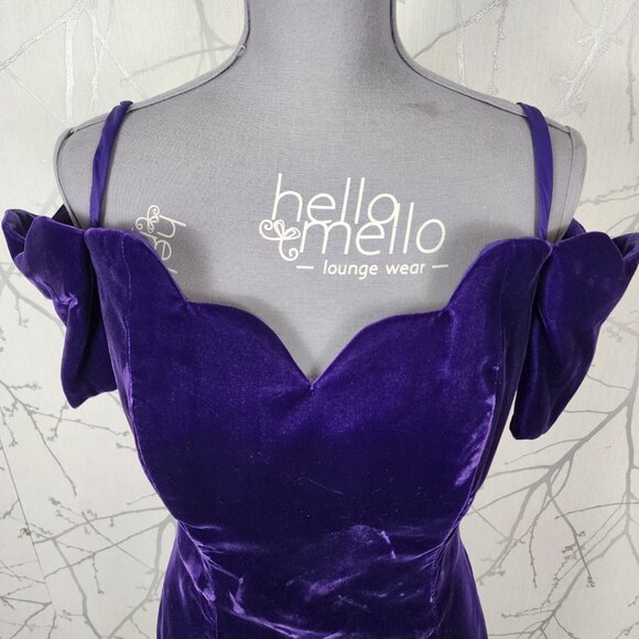 Nu Mode VTG Purple Velvet Off Shoulder Sweetheart Cocktail Dress - Picture 2 of 6